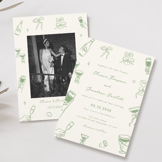 Green Hand Drawn Quirky Wedding Einladung