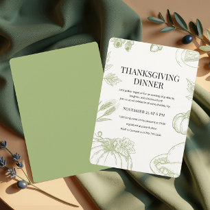 Green Hand Gezeichnet Erntedank Dinner Einladung
