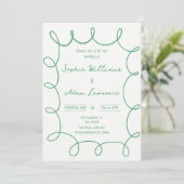 Green Hand Written Pinstripe Whimsical Wedding Einladung (Stehend Vorderseite)