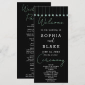 Green Hanging Stars Black Wedding Program (Vorne/Hinten)