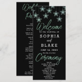 Green Hanging Stars Black Wedding Program (Vorne/Hinten)