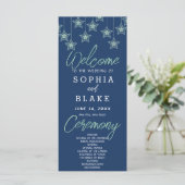 Green Hanging Stars Dark Blue Wedding Program (Stehend Vorderseite)