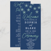 Green Hanging Stars Dark Blue Wedding Program (Vorne/Hinten)