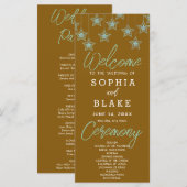 Green Hanging Stars Dark Gold Wedding Program (Vorne/Hinten)