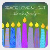 Green Hanukkah Blue Boho Candles Peace Liebe Light Quadratischer Aufkleber (Vorderseite)