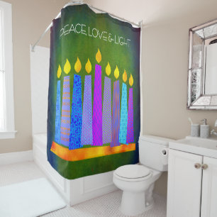 Green Hanukkah Boho Blue Candles Peace Liebe Light Duschvorhang