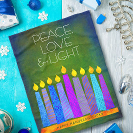 Green Hanukkah Menorah Candles Peace Liebe Light Fleecedecke