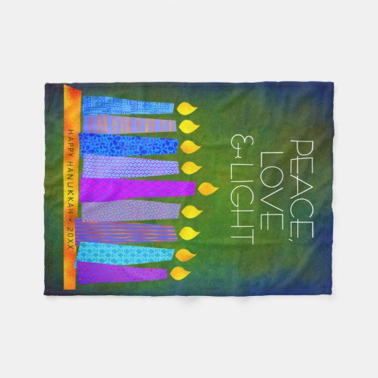Green Hanukkah Menorah Candles Peace Liebe Light Fleecedecke (Vorderseite (Horizontal))