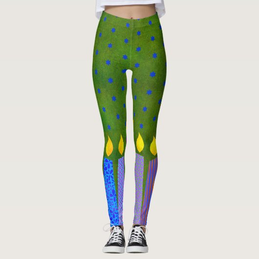Green Hanukkah Muster Candles Blue Star von David Leggings (Vorderseite)