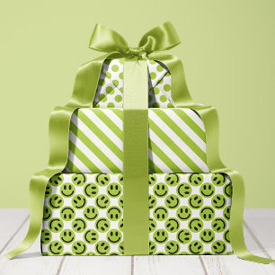 Green Happy Face Stripes und Polka Dot Geschenkpapier Set