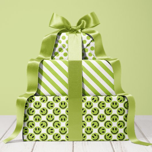 Green Happy Face Stripes und Polka Dot Geschenkpapier Set