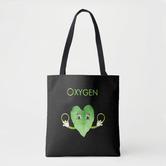 Green Happy Heart Leaf auf Black Tote Bag Tasche (Vorderseite)