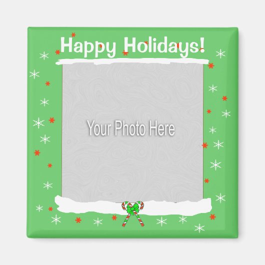 Green Happy Holiday Snowflakes (Foto Rahmen) Magnet (Vorne)