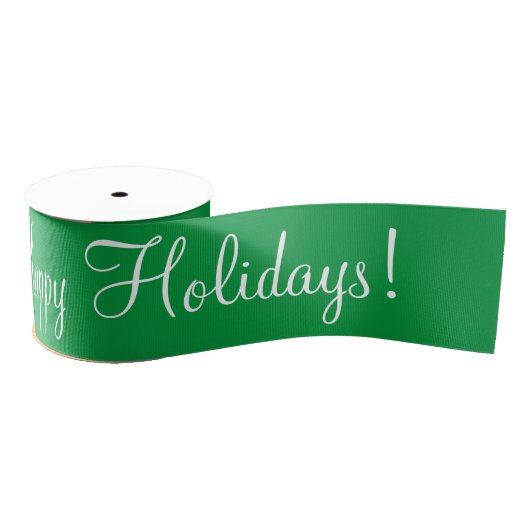 Green Happy Holidays Script Moderne Weihnachten Ripsband (Spule)
