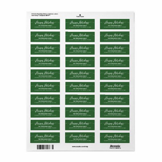Green Happy Holidays Script Rücksendeadresse Label (Vorne)