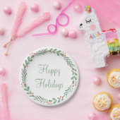Green Happy Holidays Script Wreath Berry Blätter Pappteller (Party)