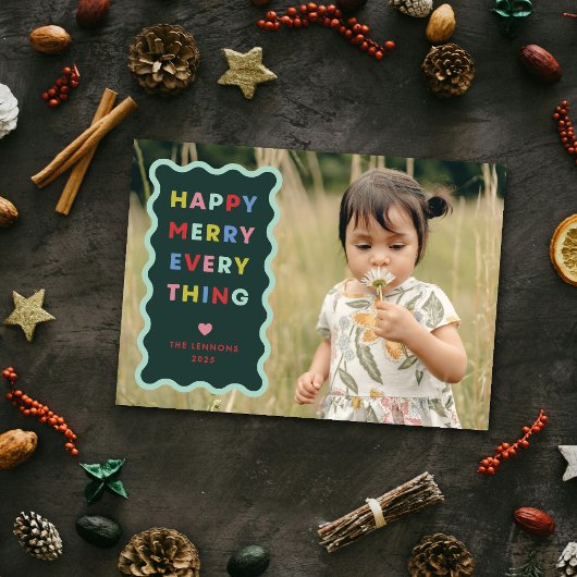 Green Happy Merry Wavy Christmas Photo Card Einladung
