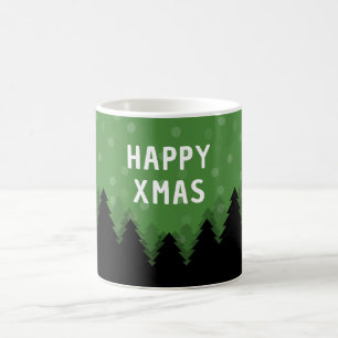 Green Happy Xmas Tasse mit Wald, Bäumen und Schnee