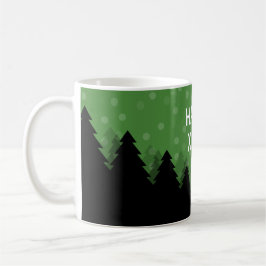 Green Happy Xmas Tasse mit Wald, Bäumen und Schnee