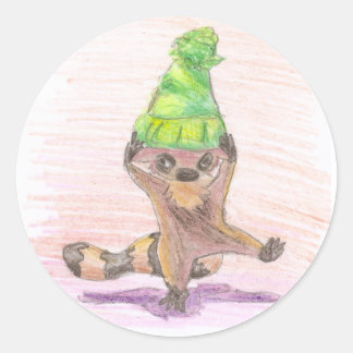 Green Hat Raccoon Runder Aufkleber