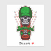 Green Hat Skull Brown Skateboard 4" Kiss Cut Vinyl Aufkleber (Blatt)