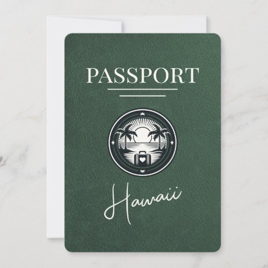 Green Hawaii Passport Save the Date (Vorderseite)