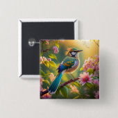 Green Headed Aquamarin Winged Fantasy Bird Button (Vorne & Hinten)