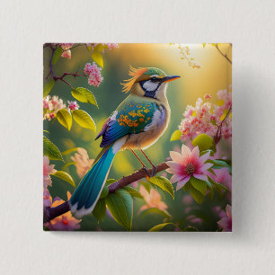 Green Headed Aquamarin Winged Fantasy Bird Button