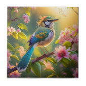 Green Headed Aquamarin Winged Fantasy Bird Fliese (Vorderseite)