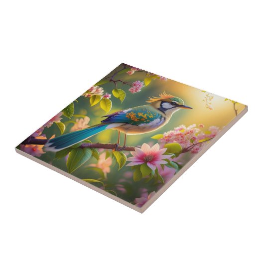 Green Headed Aquamarin Winged Fantasy Bird Fliese (Seite)