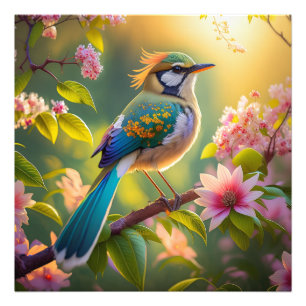 Green Headed Aquamarin Winged Fantasy Bird Fotodruck