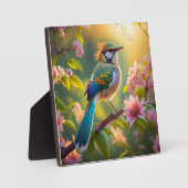 Green Headed Aquamarin Winged Fantasy Bird Fotoplatte (Vorderseite)