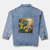 Green Headed Aquamarin Winged Fantasy Bird Jeansjacke (Rückseite)
