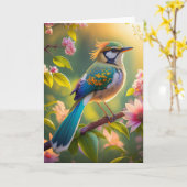 Green Headed Aquamarin Winged Fantasy Bird Karte (Gelbe Blume)