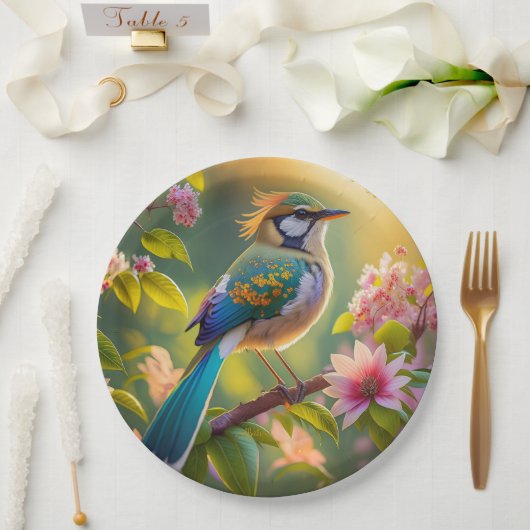 Green Headed Aquamarin Winged Fantasy Bird Pappteller (Hochzeit)