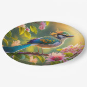 Green Headed Aquamarin Winged Fantasy Bird Pappteller (Schrägansicht)