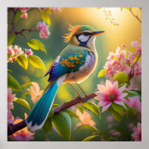 Green Headed Aquamarin Winged Fantasy Bird
