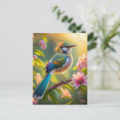 Green Headed Aquamarin Winged Fantasy Bird Postkarte (Stehend Vorderseite)