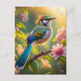 Green Headed Aquamarin Winged Fantasy Bird Postkarte