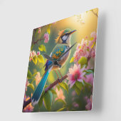 Green Headed Aquamarin Winged Fantasy Bird Quadratische Wanduhr (Winkel)