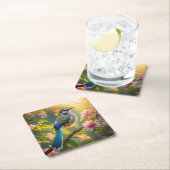 Green Headed Aquamarin Winged Fantasy Bird Rechteckiger Pappuntersetzer (Vor Ort)