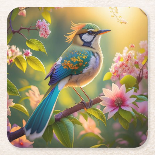 Green Headed Aquamarin Winged Fantasy Bird Rechteckiger Pappuntersetzer (Vorderseite)