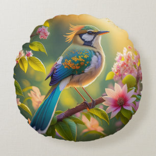 Green Headed Aquamarin Winged Fantasy Bird Rundes Kissen