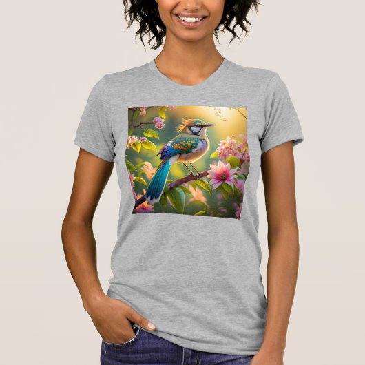 Green Headed Aquamarin Winged Fantasy Bird T-Shirt (Vorderseite)