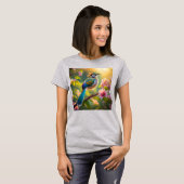Green Headed Aquamarin Winged Fantasy Bird T-Shirt (Vorne ganz)