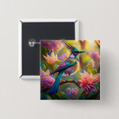Green Headed Jay Fantasy Bird Button (Vorne & Hinten)