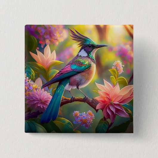 Green Headed Jay Fantasy Bird Button (Vorderseite)