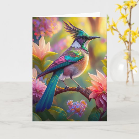 Green Headed Jay Fantasy Bird Karte (Gelbe Blume)