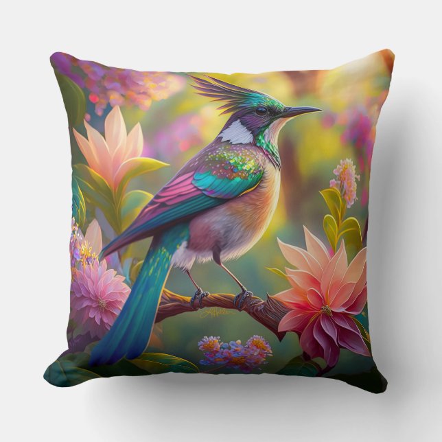 Green Headed Jay Fantasy Bird Kissen (Vorderseite)