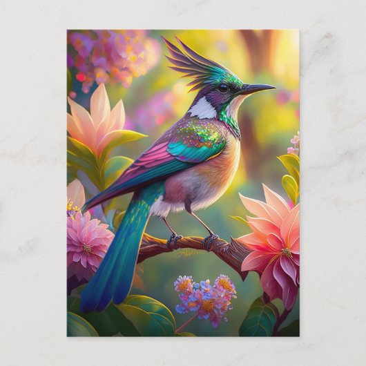 Green Headed Jay Fantasy Bird Postkarte (Vorderseite)